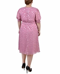 Ny Collection Plus Elbow Sleeve Swiss Dot Dress