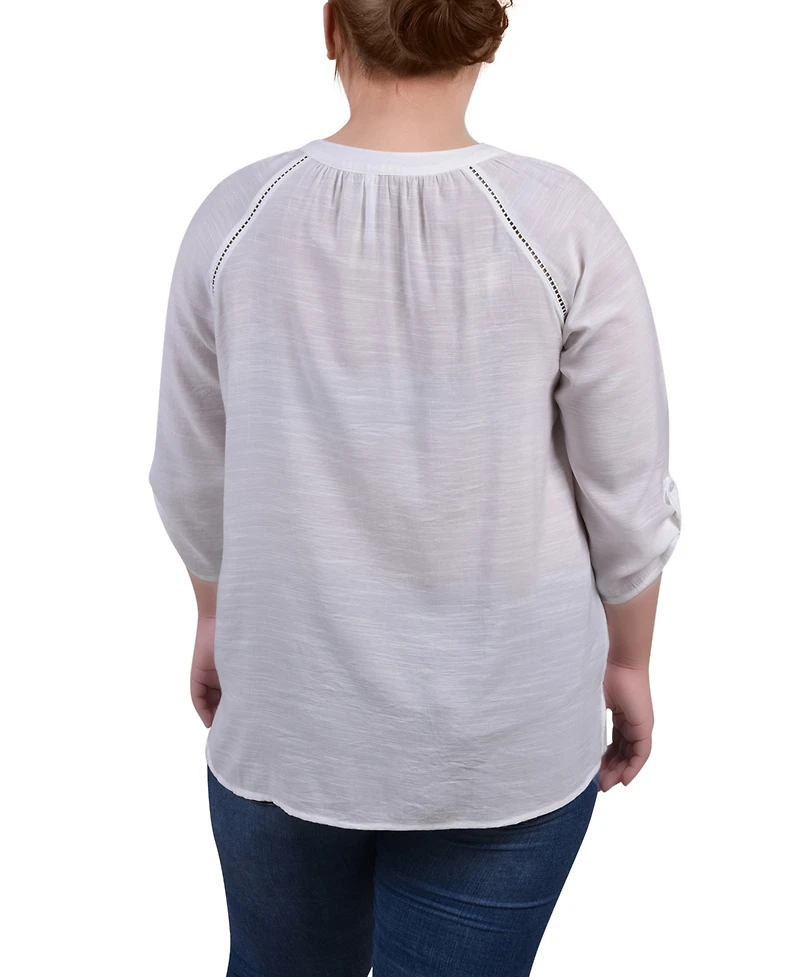 Ny Collection Plus Raglan Sleeve Split Neck Blouse