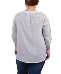 Ny Collection Plus Raglan Sleeve Split Neck Blouse