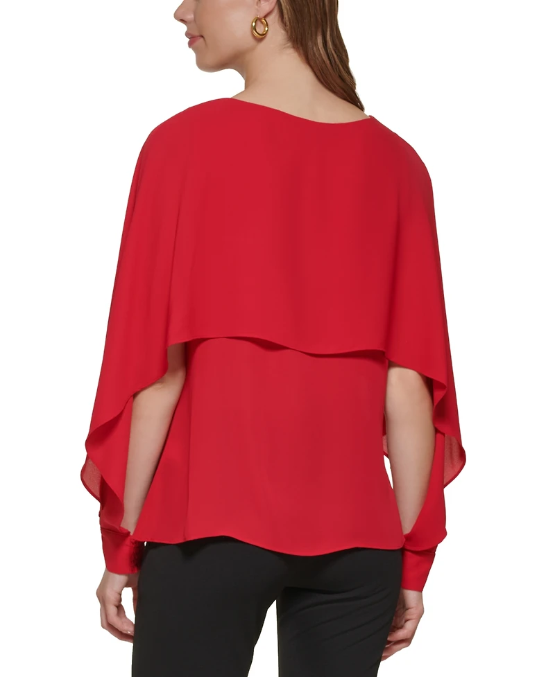 Dkny Petite Long-Sleeve Crewneck Cape Blouse