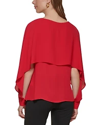 Dkny Petite Long-Sleeve Crewneck Cape Blouse