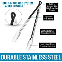 Zulay Kitchen Easy Grip Stainless Steel Tongs With Lock Mechanism