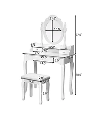 Costway White Vanity Wood Makeup Dressing Table Stool 3 Drawer