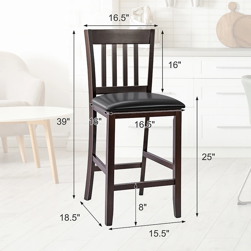 Costway Set of 2 Bar Stools Counter Height Chairs w/ Pu Leather Seat