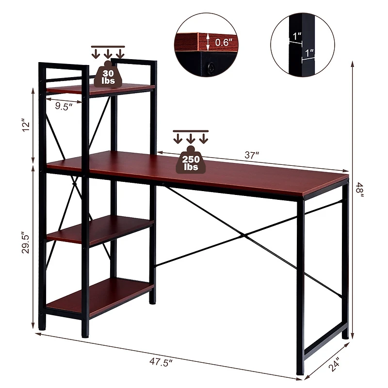 47.5'' Compact Computer Desk With 4-Tier Storage Bookshelves