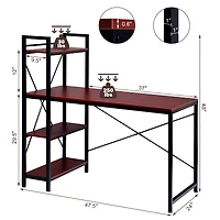 47.5'' Compact Computer Desk With 4-Tier Storage Bookshelves