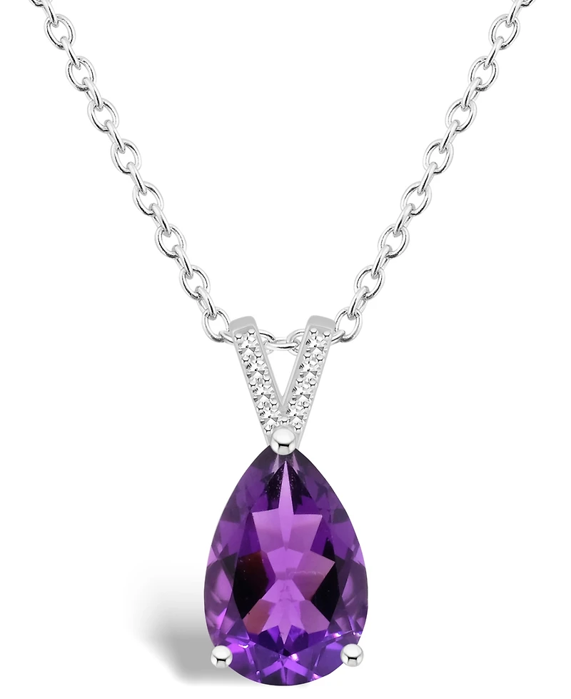 Macy's Women's Amethyst (2-3/4 ct.t.w.) and Diamond Accent Pendant Necklace in Sterling Silver