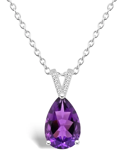 Macy's Women's Amethyst (2-3/4 ct.t.w.) and Diamond Accent Pendant Necklace in Sterling Silver