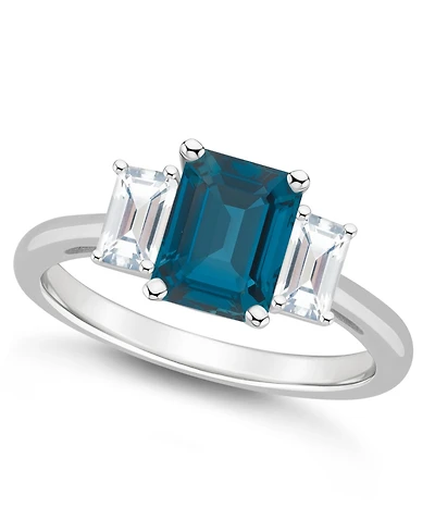Macy's Women's London Blue Topaz (2 ct.t.w.) and White (3/4 3-Stone Ring Sterling Silver