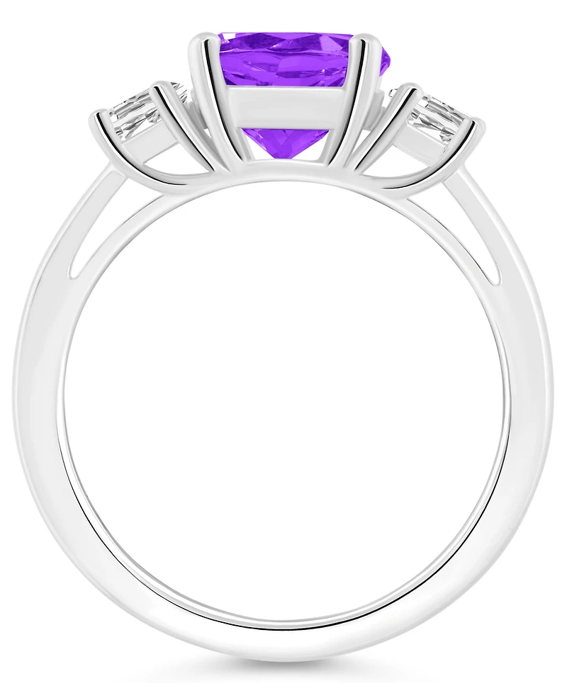 Macy's Women's Amethyst (1-3/4 ct.t.w.) and White Topaz (2/3 3-Stone Ring Sterling Silver