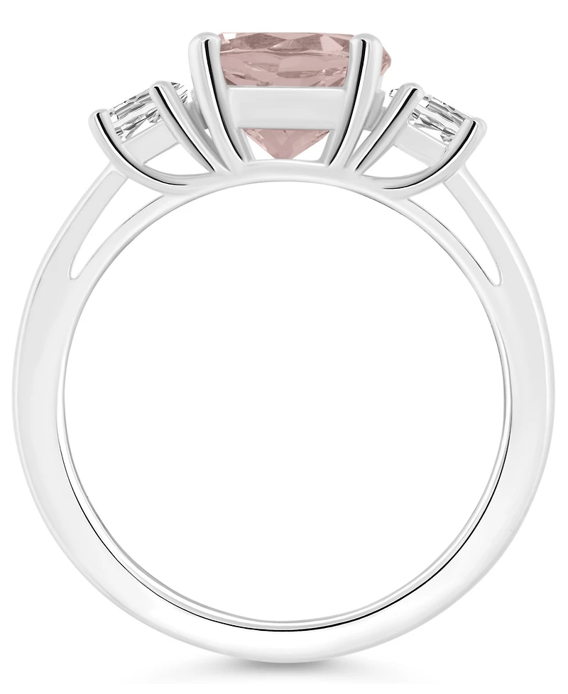 Macy's Women's Rose Quartz (1-3/4 ct.t.w.) and White Topaz (2/3 3-Stone Ring Sterling Silver