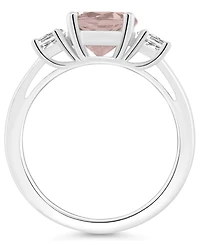 Macy's Women's Rose Quartz (1-3/4 ct.t.w.) and White Topaz (2/3 3-Stone Ring Sterling Silver