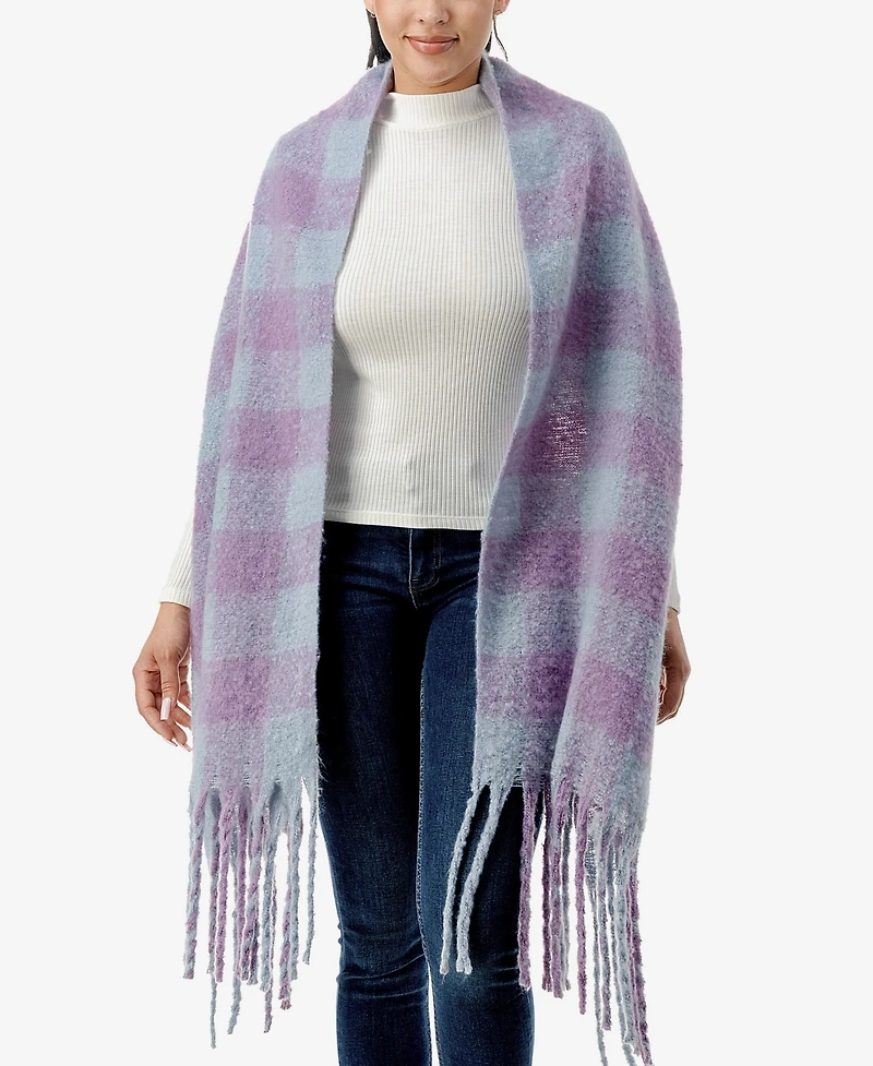 Marcus Adler Women's Cozy Plaid Blanket Scarf with Fringe