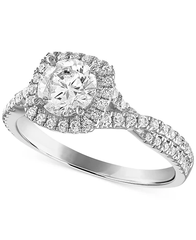 Alethea Certified Diamond Halo Engagement Ring (1-1/3 ct. t.w.) in 14k White Gold featuring diamonds with the De Beers Code of Origin, Created for Mac