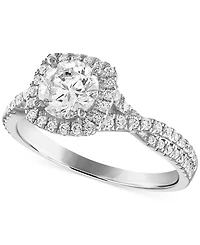 Alethea Certified Diamond Halo Engagement Ring (1-1/3 ct. t.w.) in 14k White Gold featuring diamonds with the De Beers Code of Origin, Created for Mac
