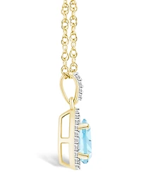Lab Grown Spinel Aquamarine (7/8 ct. t.w.) and Lab Grown Sapphire (1/6 ct. t.w.) Halo Pendant Necklace in 10K Yellow Gold