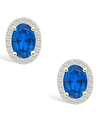Lab Grown Sapphire (1-2/3 ct. t.w.) and Lab Grown White Sapphire (1/5 ct. t.w.) Halo Studs in 10K Yellow Gold