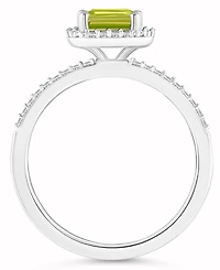 Peridot (1-2/3 ct. t.w.) and Lab-Grown Sapphire (1/4 Halo Ring 10K White Gold