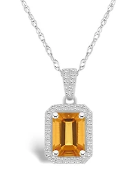 Macy's Citrine (1-3/5 ct. t.w.) and Lab Grown Sapphire (1/5 ct. t.w.) Halo Pendant Necklace in 10K White Gold