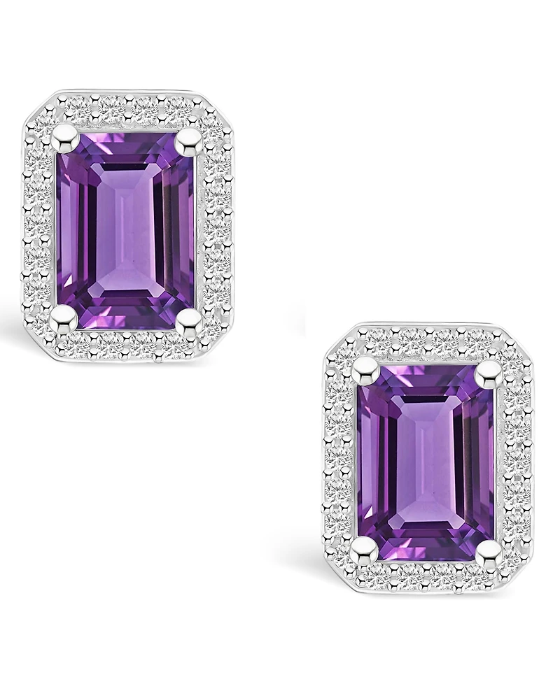 Amethyst (2 ct. t.w.) and Lab Grown Sapphire (1/4 ct. t.w.) Halo Studs in 10K White Gold