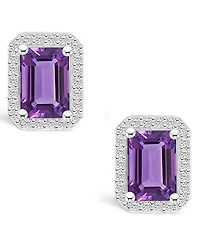Amethyst (2 ct. t.w.) and Lab Grown Sapphire (1/4 ct. t.w.) Halo Studs in 10K White Gold