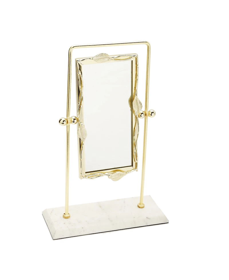 Classic Touch Rectangular Table Mirror Leaf Border Marble Base, 5" x 17"
