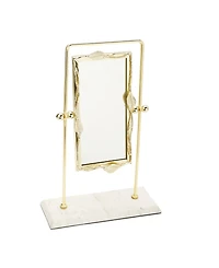 Classic Touch Rectangular Table Mirror Leaf Border Marble Base, 5" x 17"