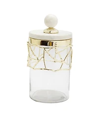 Classic Touch Glass Canister Mesh Design Set, Marble Lid Set, 2 Piece