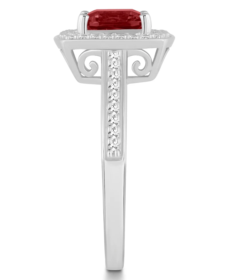 Macy's Garnet (1-3/4 ct. t.w.) and Diamond (1/4 Halo Ring Sterling Silver