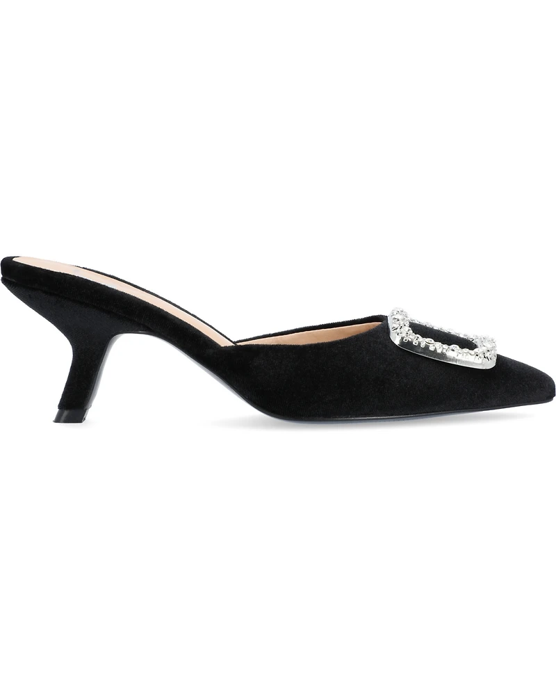 Journee Collection Women's Rishie Ornamented Kitten Heel Velvet Slip On Pumps