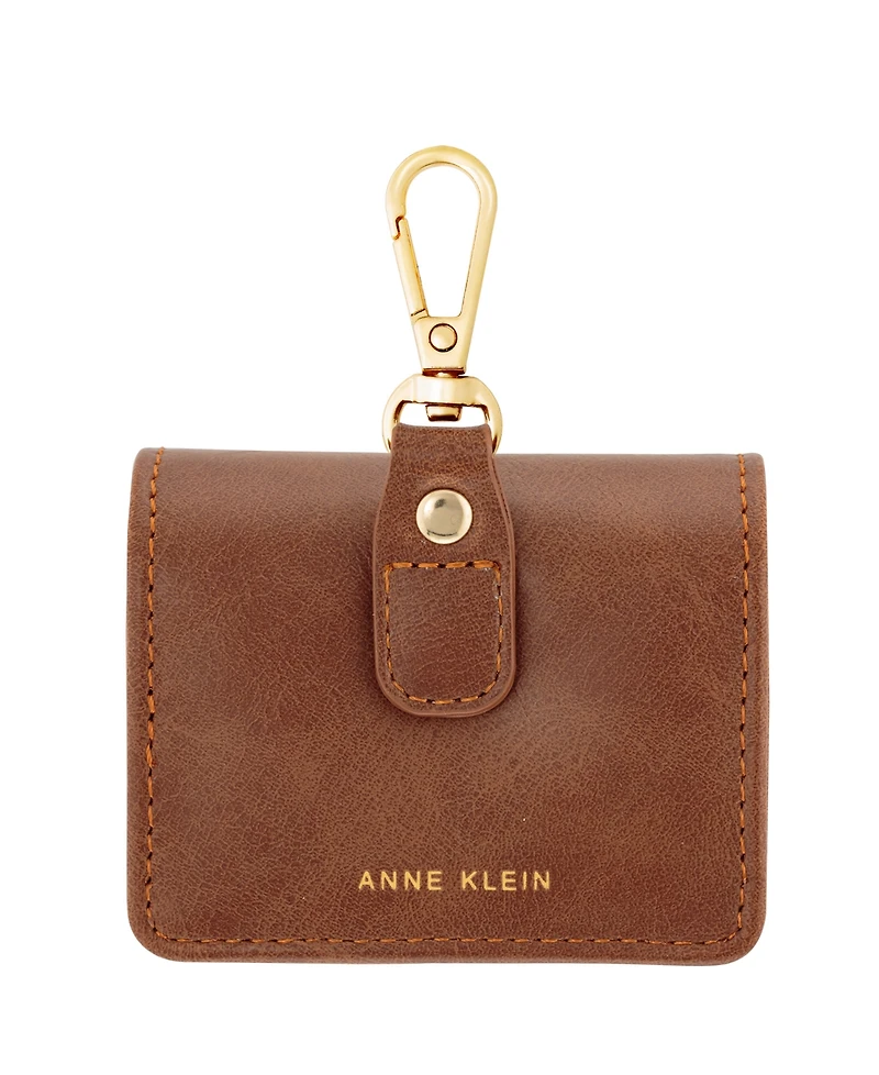 Anne Klein Women's Honey Brown Faux Leather Case with Spring Clip designed for AirPods Pro