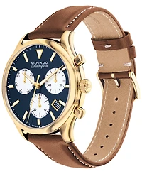 Movado Men's Heritage Calendoplan Swiss Quartz Chronograph Cognac Genuine Leather Strap Watch 43mm