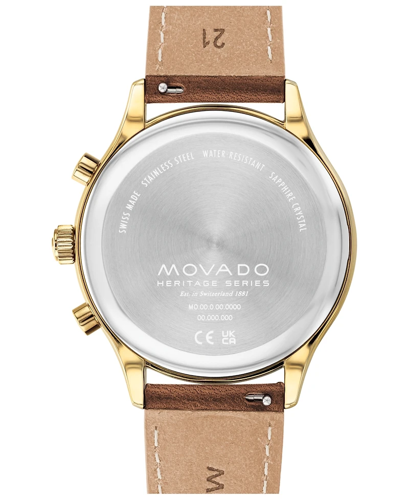 Movado Men's Heritage Calendoplan Swiss Quartz Chronograph Cognac Genuine Leather Strap Watch 43mm
