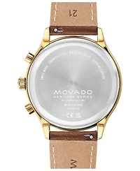 Movado Men's Heritage Calendoplan Swiss Quartz Chronograph Cognac Genuine Leather Strap Watch 43mm