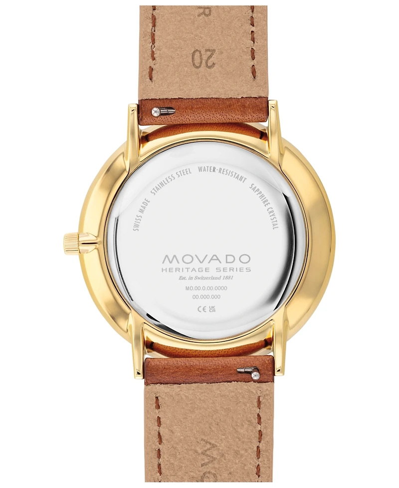Movado Men's Heritage Silhouette Swiss Quartz Cognac Genuine Leather Strap Watch 40mm