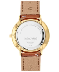 Movado Men's Heritage Silhouette Swiss Quartz Cognac Genuine Leather Strap Watch 40mm
