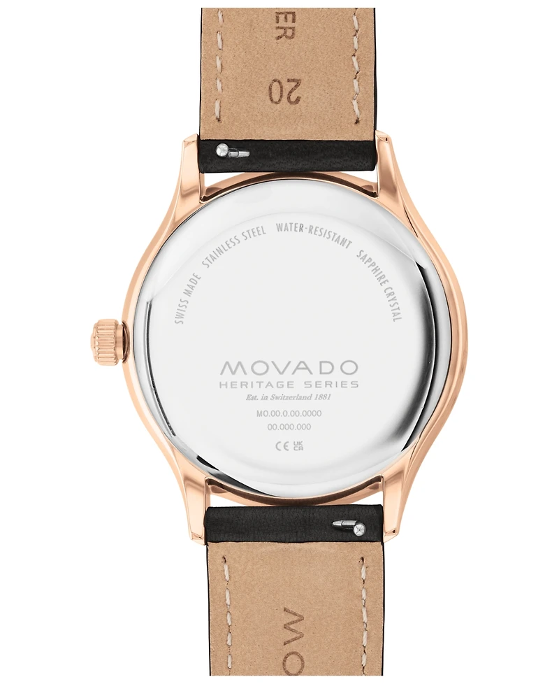 Movado Men's Heritage Calendoplan Swiss Quartz Black Genuine Leather Strap Watch 40mm