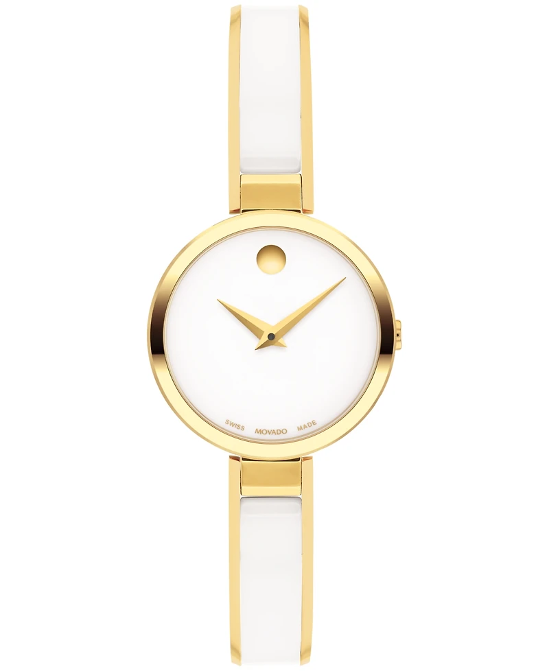 Movado Women's Moda Swiss Quartz White Ceramic Yellow Pvd Bangle Watch 24mm