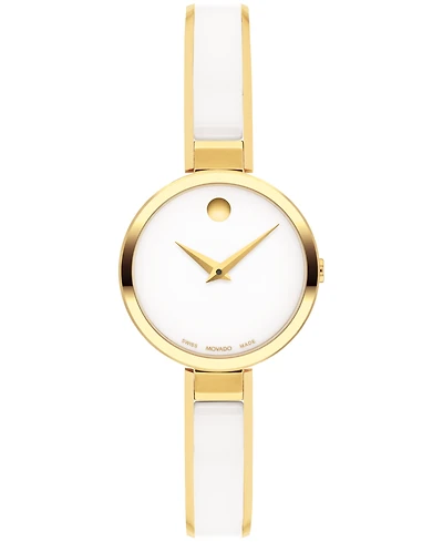 Movado Women's Moda Swiss Quartz White Ceramic Yellow Pvd Bangle Watch 24mm