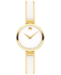 Movado Women's Moda Swiss Quartz White Ceramic Yellow Pvd Bangle Watch 24mm