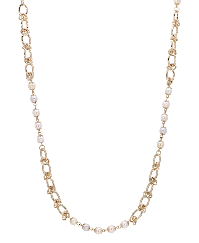 2028 Gold-Tone Multi-Color Imitation Pearl Chain Strand Necklace
