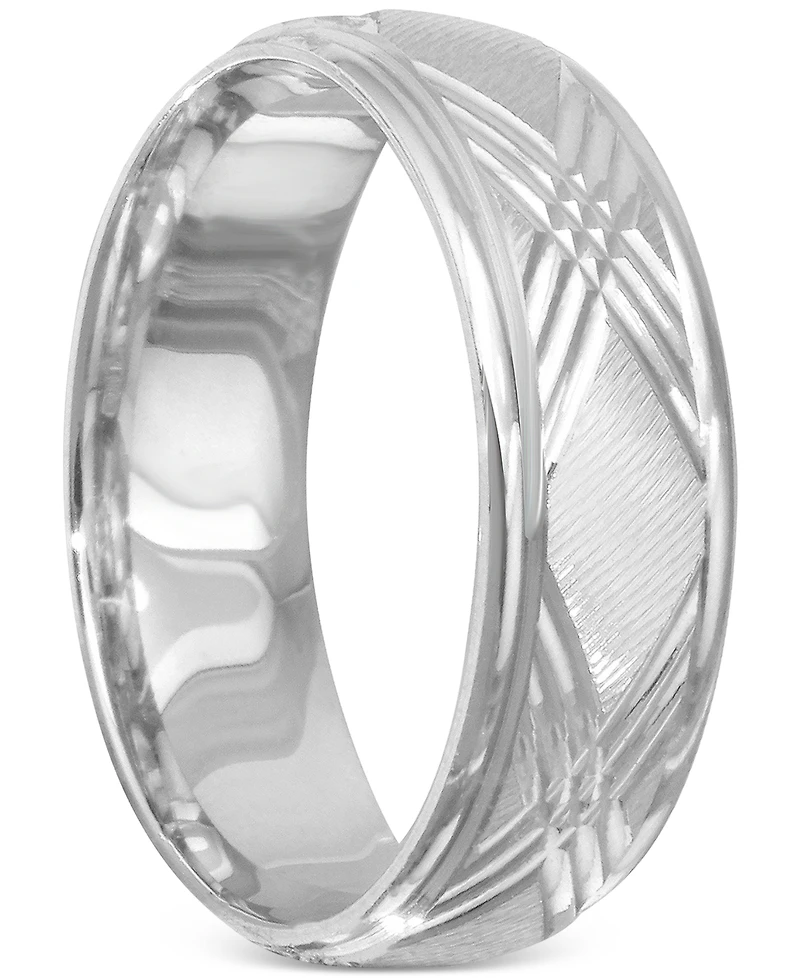 Men's X Engraved Band 14k White Gold
