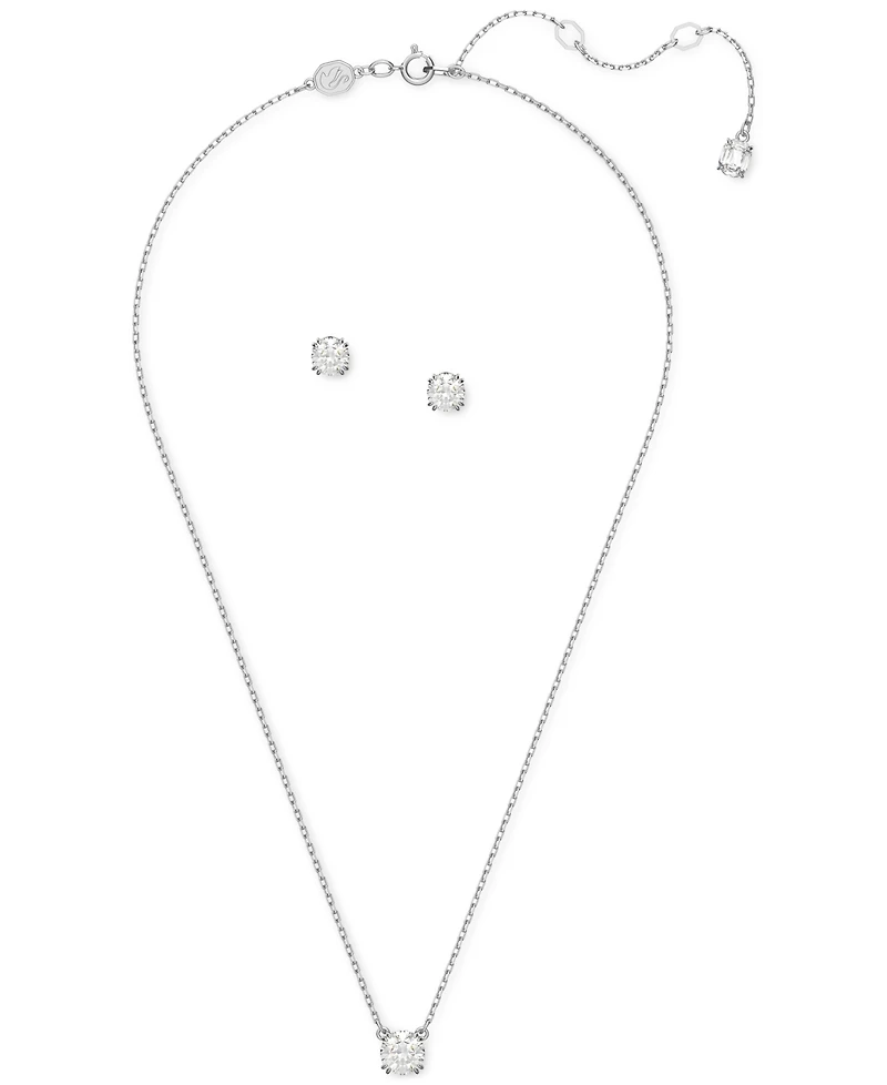 Swarovski Silver-Tone 2-Pc. Set Crystal Earrings and Necklace, 14-7/8" + 2" extender