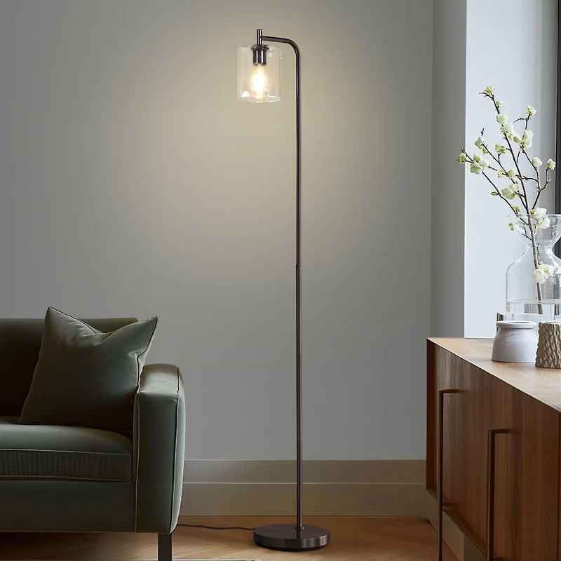 Elizabeth Modern Led Gold Floor Lamp with Glass Shade (66"), Edison Bulb Included