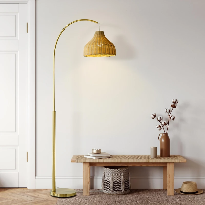Lark 75 in. Boho Wicker Led Floor Lamp with Rattan Empire Shade
