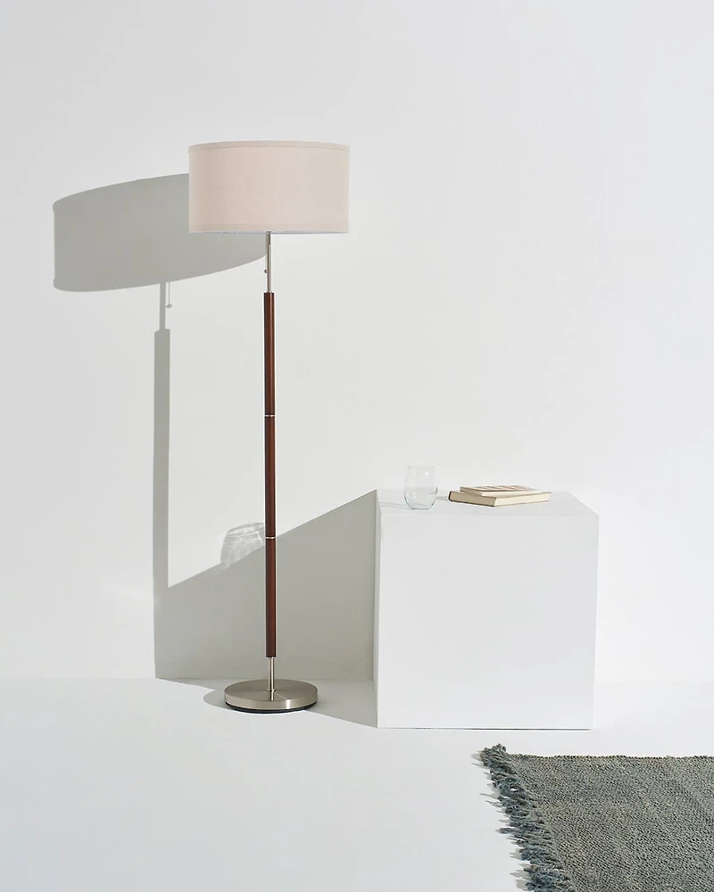 Carter 65" Led Classic Floor Lamp with Walnut Wood Finish
