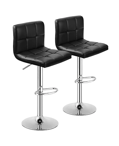 Set of 2 Bar Stools Pu Leather Adjustable Barstool Swivel
