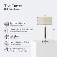 Carter Wood Led Classic Table Lamp with Walnut Finish (26"), Bulb Included