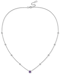 Amethyst (1/5 ct. t.w.) & Diamond (1/10 Halo Collar Necklace Sterling Silver, 17" + 1" extender, (Also Garnet, Citrine, Peridot, Blue