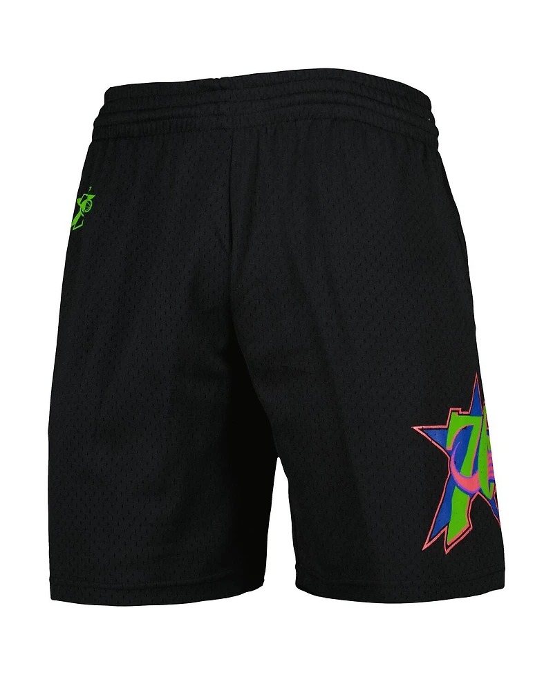 Men's Mitchell & Ness Black Philadelphia 76ers Hardwood Classics Color Bomb Energy Shorts